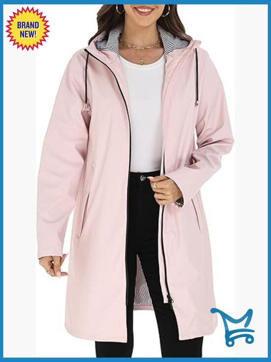 Jackets & Blazers - Long Raincoat Waterproof Hooded Lightweight Windbreaker Trench Coat